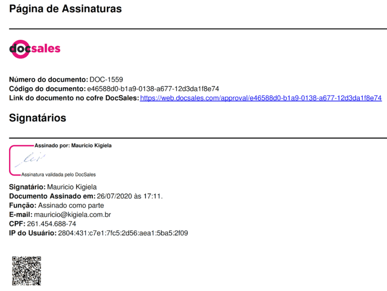 O que é o Código Hash presente no documento assinado?